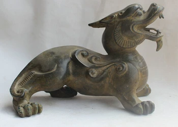 

9" Old Chinese FengShui Bronze PiXiu Unicorn Beast Evil Spirits Animal Statue S0705
