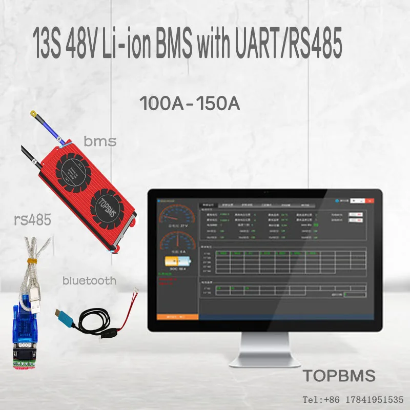 

13S 48V Li-ion BMS 100A150A with Bluetooth phone APP RS485 CANbus NTC UART GPS for Li-ion Batteries 3.7V connected in 13 series