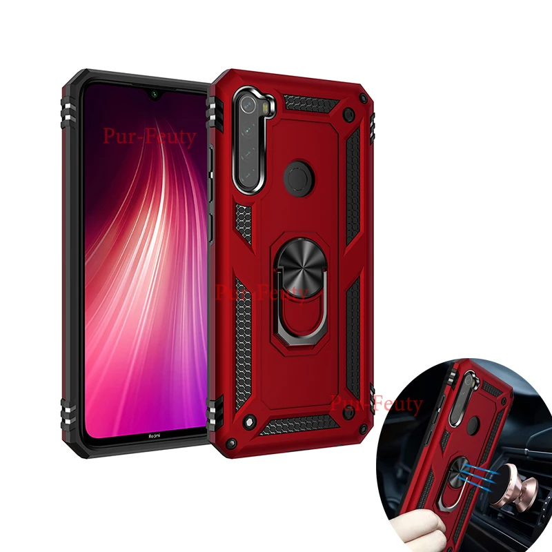 

Luxury Metal Finger Ring Armor Shockproof case For Xiaomi Redmi Note 8 TPU Silicone Frame PC Cover For Redmi Note 8 Pro Cases
