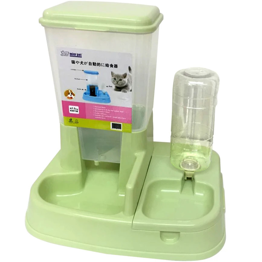 

2 In 1 Water Food Dog Bowl Stainless Steel Cat Container Double Pet Feeders Automatic Interactive Feeding Metal Drinking Bottle