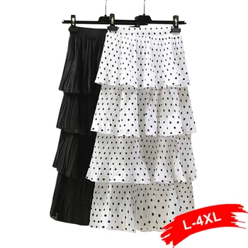 

Plus Size Spring Elegant Polka Dot Multi-Layered Midi Skirt Women Office Lady High Waist Ruffles Tiered A-Line Skirts