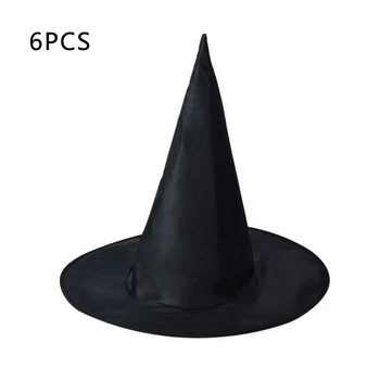

6pcs Black Witch Hats Wizard Top Hat Party Cap Cosplay Fancy Dress Halloween Masquerade Birthday Head Wear Gift
