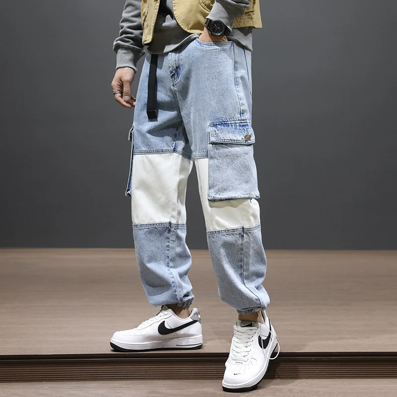 

Fashion Streetwear Men Jeans Loose Fit Patchwork Spliced Designer Denim Cargo Pants Hombre Hip Hop Joggers Wide Leg Trousers