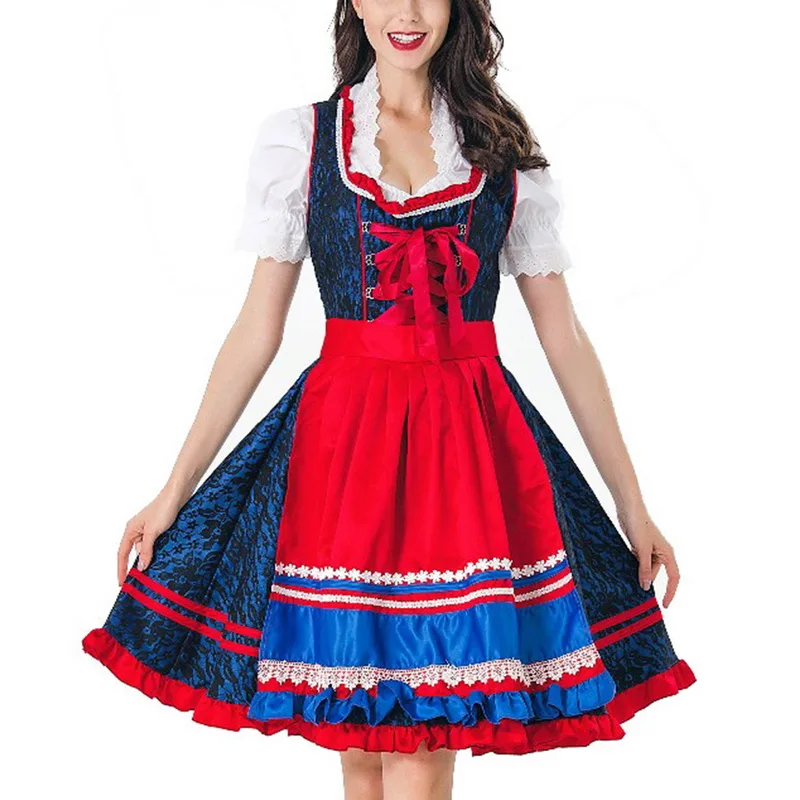 

Heflashor Fashion Oktoberfest Beer Girl Costume Maid Germany Bavarian Short Sleeve Fancy Dress Dirndl For Adult Women