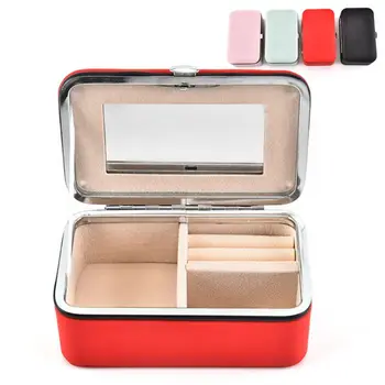 

Jewelry Box Portable with Makeup Mirror Earrings Grids Storage Travel Case