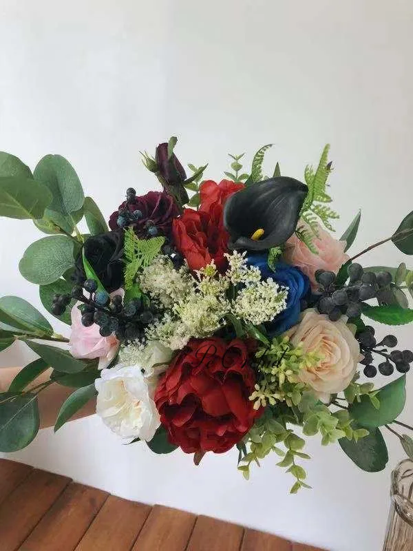 PEORCHID Королевский синий Бургундия искусственный букет невесты розовый цветок пиона Свадебные украшения шелковые невесты букеты