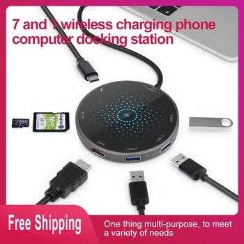

Type-C Laptop Docking Station HUB wireless charging USB3.0 HDMI SD PD 7 in 1 for Laptop iPadPro MacBook Pro HP DELL Surface
