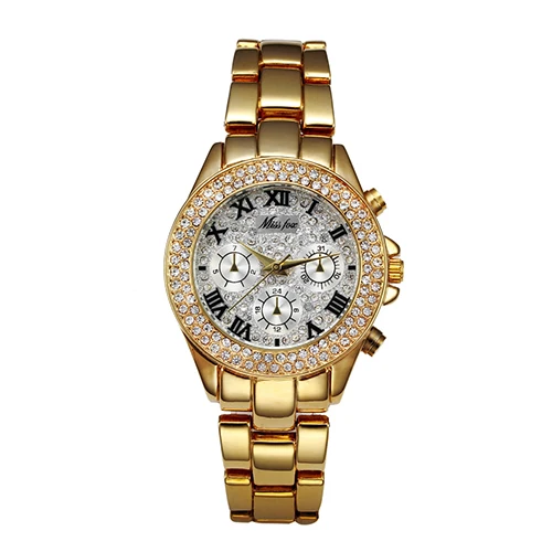 Miss Fox бренд Топ роскошные часы Серебро Золото женские горный хрусталь Кристалл женские кварцевые часы браслет платье наручные часы