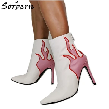 

Sorbern Pink Flame Ankle Boots Ladies Back Zipper Pointed Toe High Heel Stilettos Boys Boots Christmas Gift Custom Colors