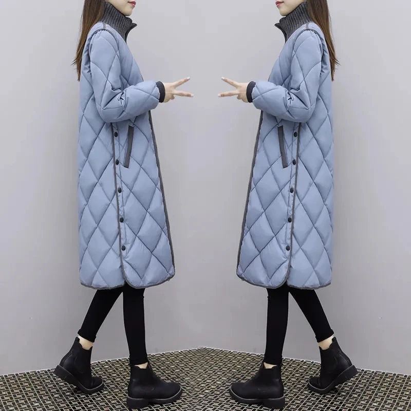 Women 2024 Autumn Winter New Down Padded Jacket Female Mid-length Korean Loose Cotton-padded Jacket The Knee Padded Jacket A432