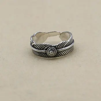 

S925 Sterling Silver Thai Silver Ring Retro Jewelry Handmade Feather Live Couple Ring