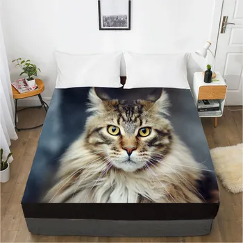 

3D Fitted Sheet Bed Mattress Fitted Cover Custom Design Bed Linens Sheets Bedsheet Black 198x203 Animal Cat Dog Pet Bedding