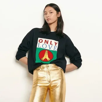 

2020 Early Spring O neck LOVE Lettered embroidery women Simple Casual Sweater