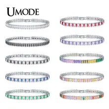 UMODE новые модные красочные CZ Хрустальный теннисный браслет для Для женщин Для мужчин прямоугольник Циркон Белого золота Цепочка коробка ювелирных изделий Bijoux(украшения своими руками) AUB0181