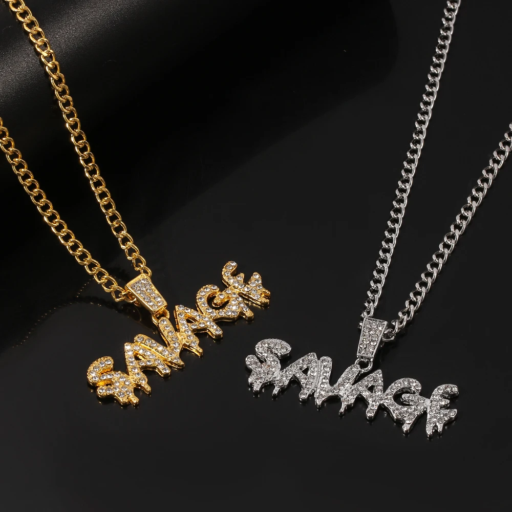 Letter Necklace Jewelry Pendant Link-Chain Choker Punk Ice-Out Hip-Hop Shiny Savage 