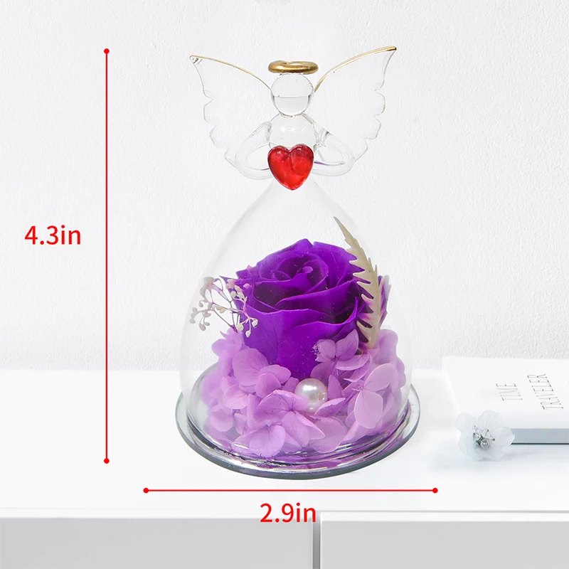 Angel Preserved Roses In Glass Forever Eternal Rose Flowers Gift Wedding Birthday Mother Valentine Day Christmas Gifts for Women_voghion.com