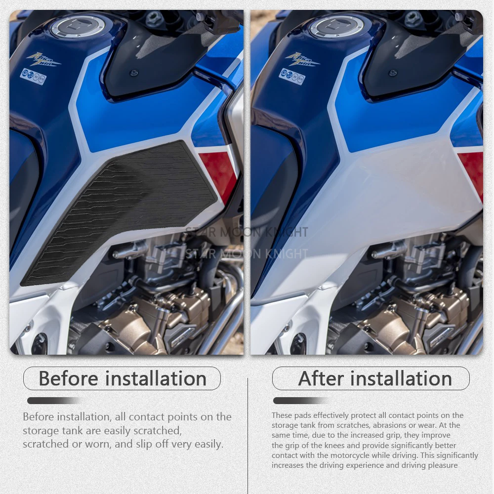 Tappetini Laterali Antiscivolo Serbatoio Per Honda CRF1100L Africa Twin 2020 - Gomma Impermeabile, Neri, Adesivi