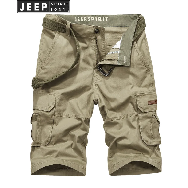 

JEEP SPIRIT Mens Shorts Summer Military Short Men Mid-waist Knee Length bermuda masculina With Many Pockets short hombre No Belt