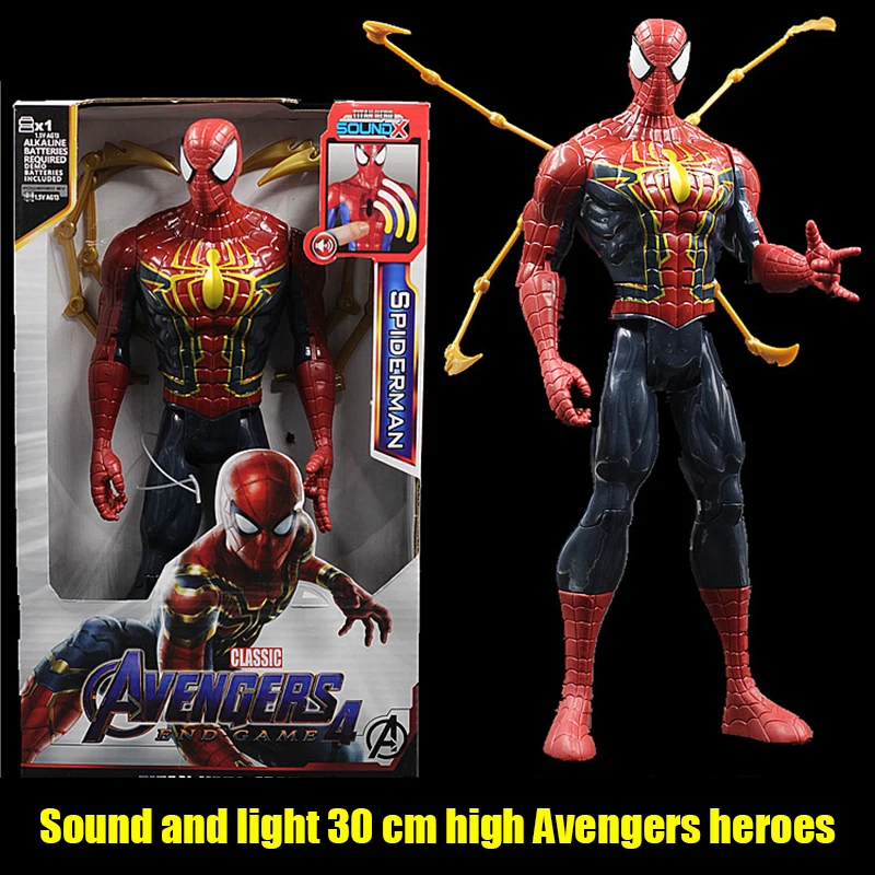 

30cm Marvel Spiderman Avengers Action Figure Venom Thanos Loki Groot Sound And Light Movable Figurine Disney Christmas Gift Toys