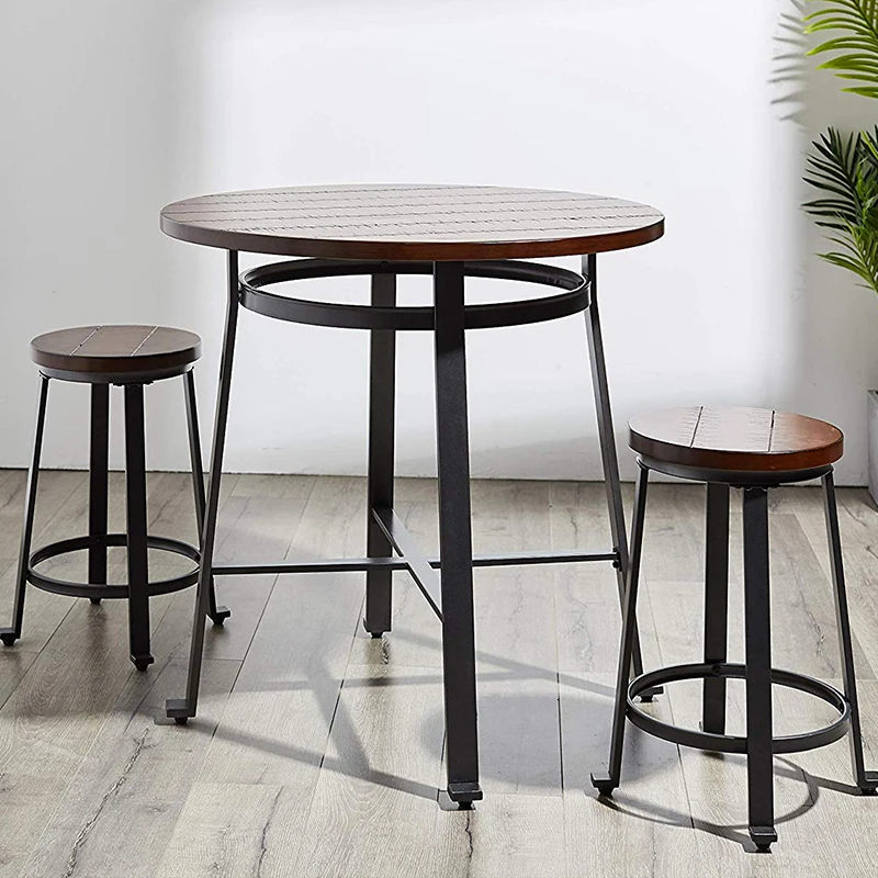 

Modern Design Solid Wooden Bar Table Metal Leg Home Bar Furniture Round Counter Table HighTable Famous Design Loft Caft Bar