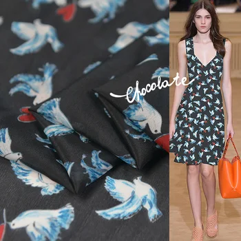 

Pigeon Printed Beautiful Series 16momme 60%silk 40%cotton Double Crepe Fabric for Dress Brand Deisgn Diy Sewing Free Shipping