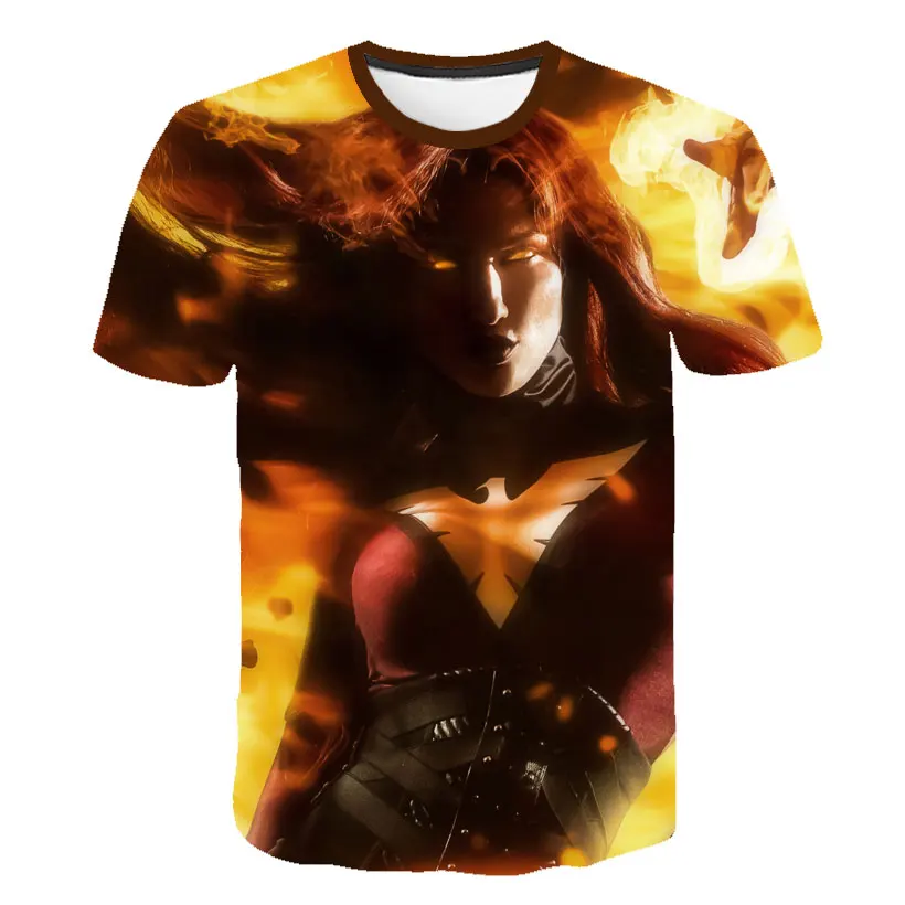 Модная футболка с изображением фильма «X-men» Футболки с 3d принтом «Темный Феникс» для мальчиков и девочек короткий рукав Харадзюку для детей, детская футболка крутая уличная одежда