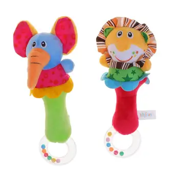 

2 pcs Cartoon Rattle Bell Decorative Cartoon Toy Plush Animal Toy Appease Toy Entertainment Toy for Girl Boy Baby