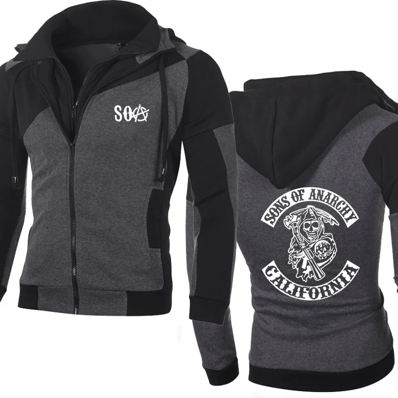 Мужская куртка SOA Sons of anarchi Детская толстовка SAMCRO уличная мужские толстовки на молнии флисовая Спортивная одежда Мужская толстовка