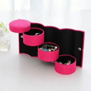 

2020 Velvet Jewelry Box Travel 3-Layer Roll-up Snap Storage Earring Bracelet Display