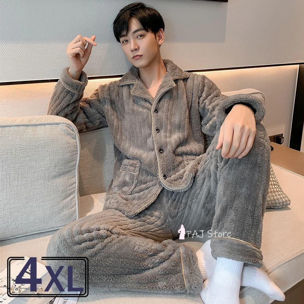 Large 5XL 5XL Man Pajamas Winter Hooded Thick Flannel Pajamas Set Sleepwear Fat Velvet Nightwear Sweatshirt Warm Home Clothes cotton pyjamas