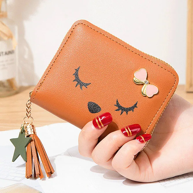 Brown Женские кошельки для милых девушек, короткий кошелек на молнии с кисточками, женские клатчи, кошельки для карт, Дамские кошельки, сумки с карманами - Цвет: Brown