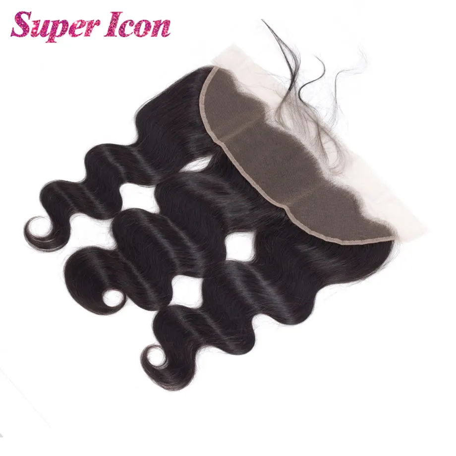 Cierre Frontal de malla con onda de cuerpo brasileño, cabello humano Natural de 13x4, cierre Frontal de malla con pelo de bebé Super Icon