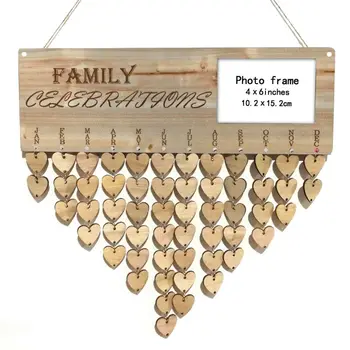 

Wooden DIY Calendar Hanging Plaque Photo Frame Message Board Faith Family Friend Family Celebrations Birthday Reminder Decor