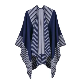 

2019 NEW Women's striped Sweater Poncho Cape Coat Open Front Blanket Shawls and Wraps female sjaal cashmere scarfs