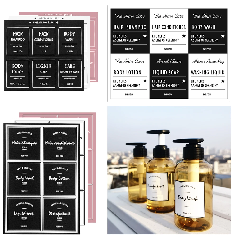 Bathroom Bottles Label Stickers Cosmetic Lotion Soap Dispenser Sings Posted Labels Waterproof Shampoo Conditioner Labels