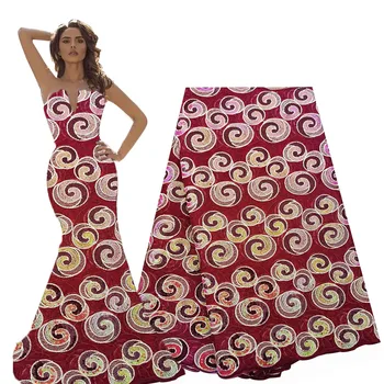 

Latest African Laces 2020 High Quality French Lace 5 Yards Wine Sequin Lace Fabric for African Wedding Parties