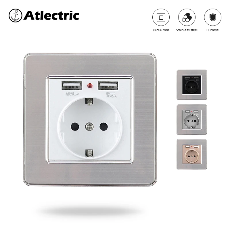 Atlectric Блок розеток из нержавеющей стали ЕС Стандартный источник питания Ac110 ~ 250 В