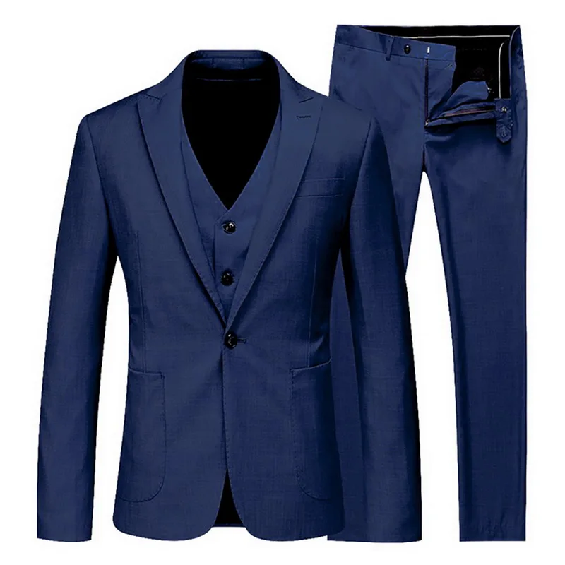Куртка+ брюки+ жилет) тонкий мужской костюм весна осень тонкий срез высокого класса деловой костюм пиджак брюки костюмы Свадебный Мужской костюм блейзеры - Цвет: B blue