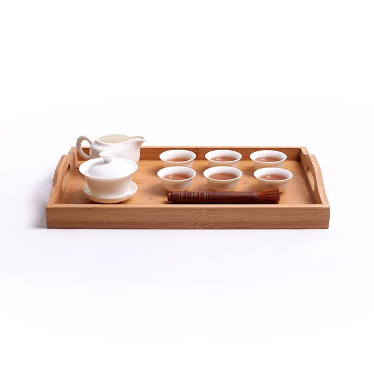 Bamboo Dual Handle Hand Tray Hotel Dining Service Tea Cup Tray Serving Food Disc Household Large Small Storage Tray