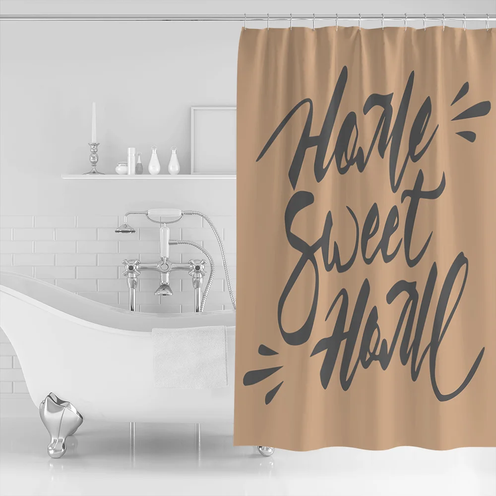 Letter Contracted Sweet Home Shower Curtain Washable Home Bath Decor Curtains With 12 Hooks
