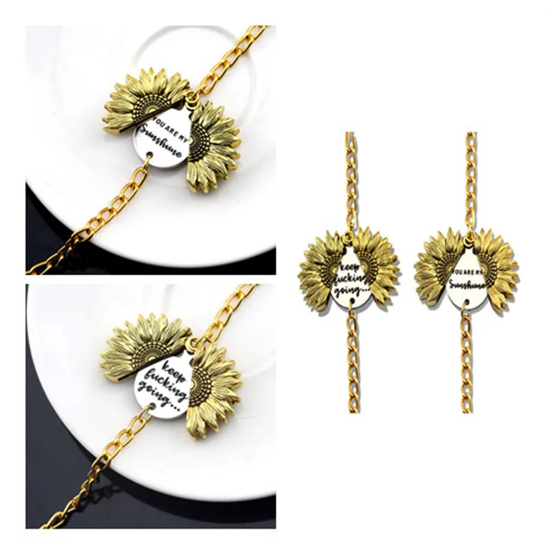 10 шт. оптом открытый медальон Подсолнух You are my sunshine браслеты для женщин BFF ювелирные изделия Выпускной подарок держать lucking going браслет