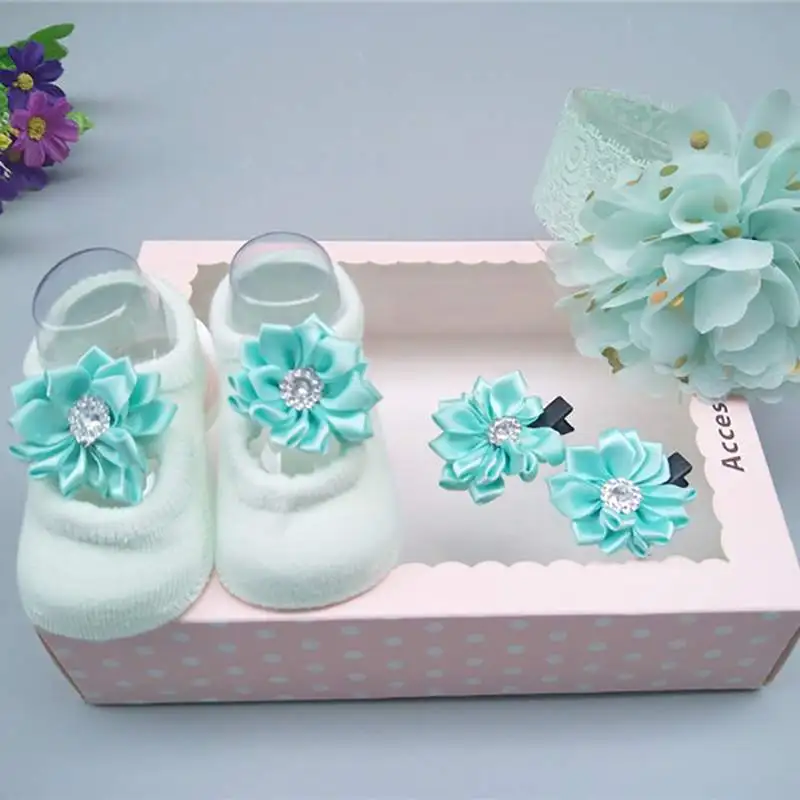 Повязка на голову для новорожденных девочек, бант, цветы, ткань, резинки для волос+ заколка для волос, аксессуары для волос, носки подарочные коробки, комплект из 4 предметов для Бразилии, VIP - Цвет: A3