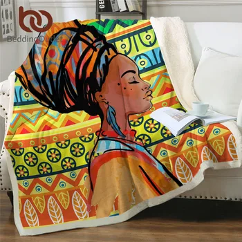 

BeddingOutlet African Woman Bed Blanket Geometric Throw Blanket Girl Portrait Plush Bedspread Ethnic Style Sherpa Blanket Mantas