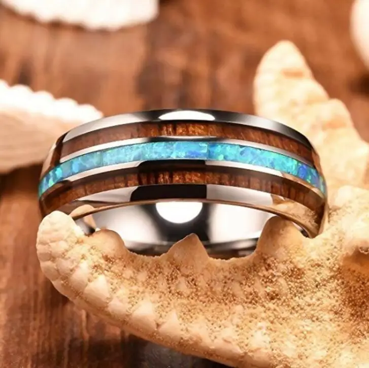 Титановое кольцо для мужчин 8 мм паз Гавайское дерево и Абалон оболочка вольфрам карбид обручальные кольца Размер 6-13