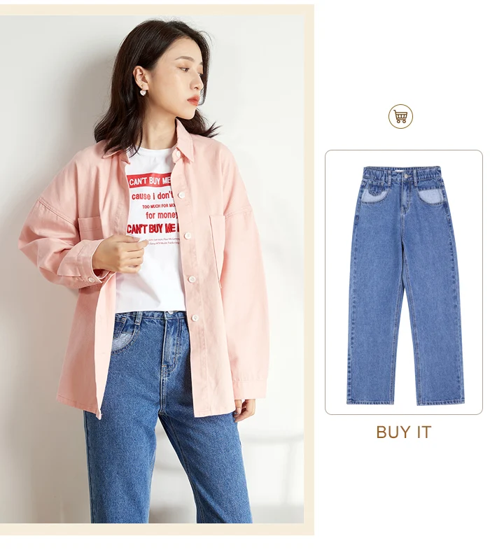 Женская розовая джинсовая рубашка LEIJIJEANS, модная длинная свободная рубашка из денима, модель 9140 большого размера на осень