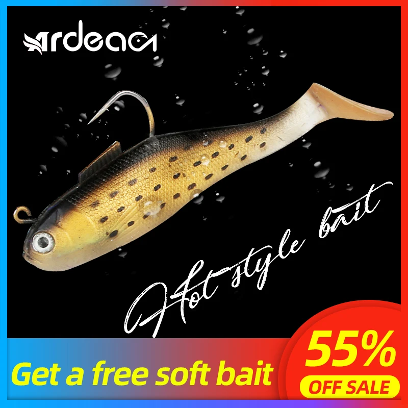 ARDEA Lead Fishing Lures With T Tail Soft Fish Single Hook 3D Eyes Baits Artificial Bait Jig Wobblers Rubber 57g Swimbait Lure