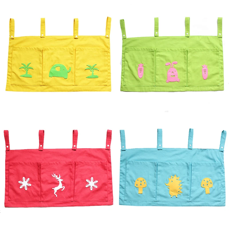  Cartoon Bed Wall Hanging Storage Bag Crib Bed Brand Baby Cotton Crib Storage Bag Toy Diaper Pocket 