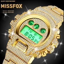 Цифровые часы для мужчин оригинальные Missfox g стиль шок 18k золото светящийся водонепроницаемый наручные часы металлический алмаз мужчины спортивные часы