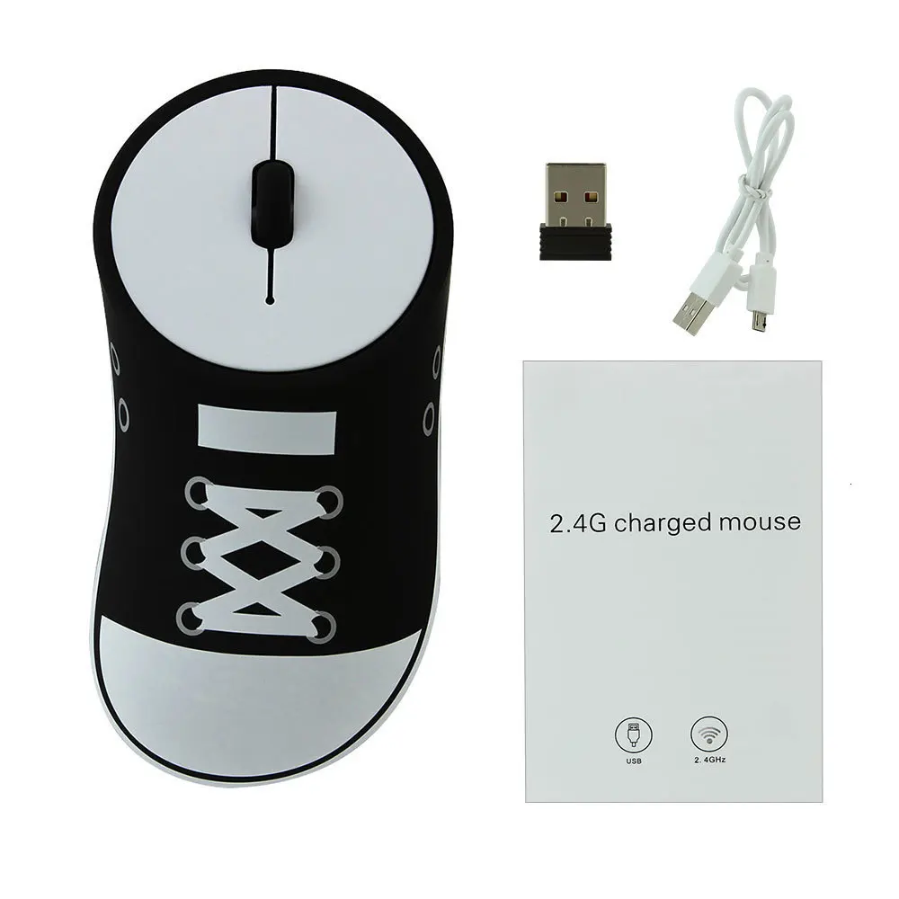 CHYI Cool Wireless Mouse Rechargeable Canvas Shoes Model Office Computer Mice 1200DPI USB Optical Ergonomic Mause With Mouse Pad