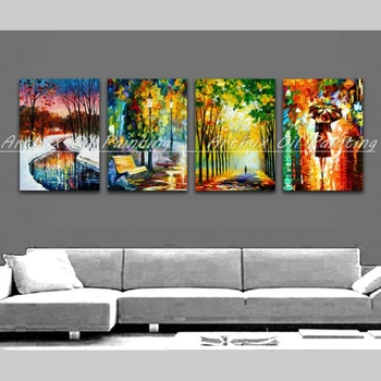 

Modern Wall Decoration Art Pictures Abstract Street Lights Bench Night Scenery Hand Painted Palette Knife Oil Painting On Canvas
